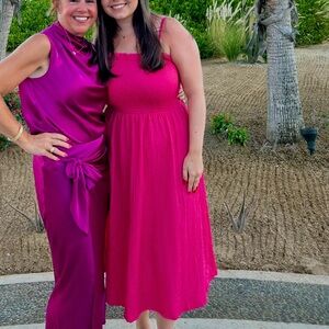 H&M Women's Smocked Bodice Pink Midi Dress